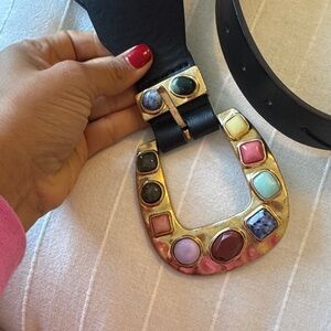 Zara Black Belt with Gold and Multicolor Stone Buckle SOLD OUT!!!